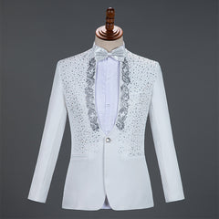 White Wedding Groom Suits Pants Men Slim Fit One Button Sequin Embroidery Tuxedo Suit Men Peak Lapel Stage Costume Traje Hombre