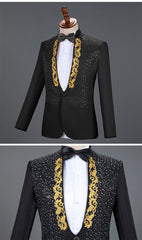 White Wedding Groom Suits Pants Men Slim Fit One Button Sequin Embroidery Tuxedo Suit Men Peak Lapel Stage Costume Traje Hombre