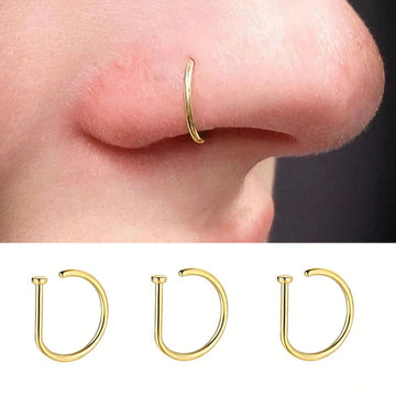3Pcs 20G Stainless Steel D Shape Thin Nose Ring Screw Hoop Curved Barbells Fake Lip Piercing, Hypoallergenic Nose Septum Clip