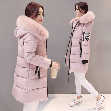 New Winter Women Parka Coats Cotton Casual Fur Neckline Long Hooded Jackets Thick Warm Slim-fit Jacket Female Overcoat Clothes