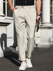 Men's Classic Dress Pants - Formal Solid Color, Slightly Stretchy for Comfortable Business Wear in Spring and Summer