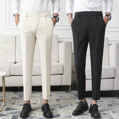 Men Non-iron fabric Dress Pants Slim Straight Black Apricot Dark Gray Casual Suit Pants Male Business Little Feet Suit pants