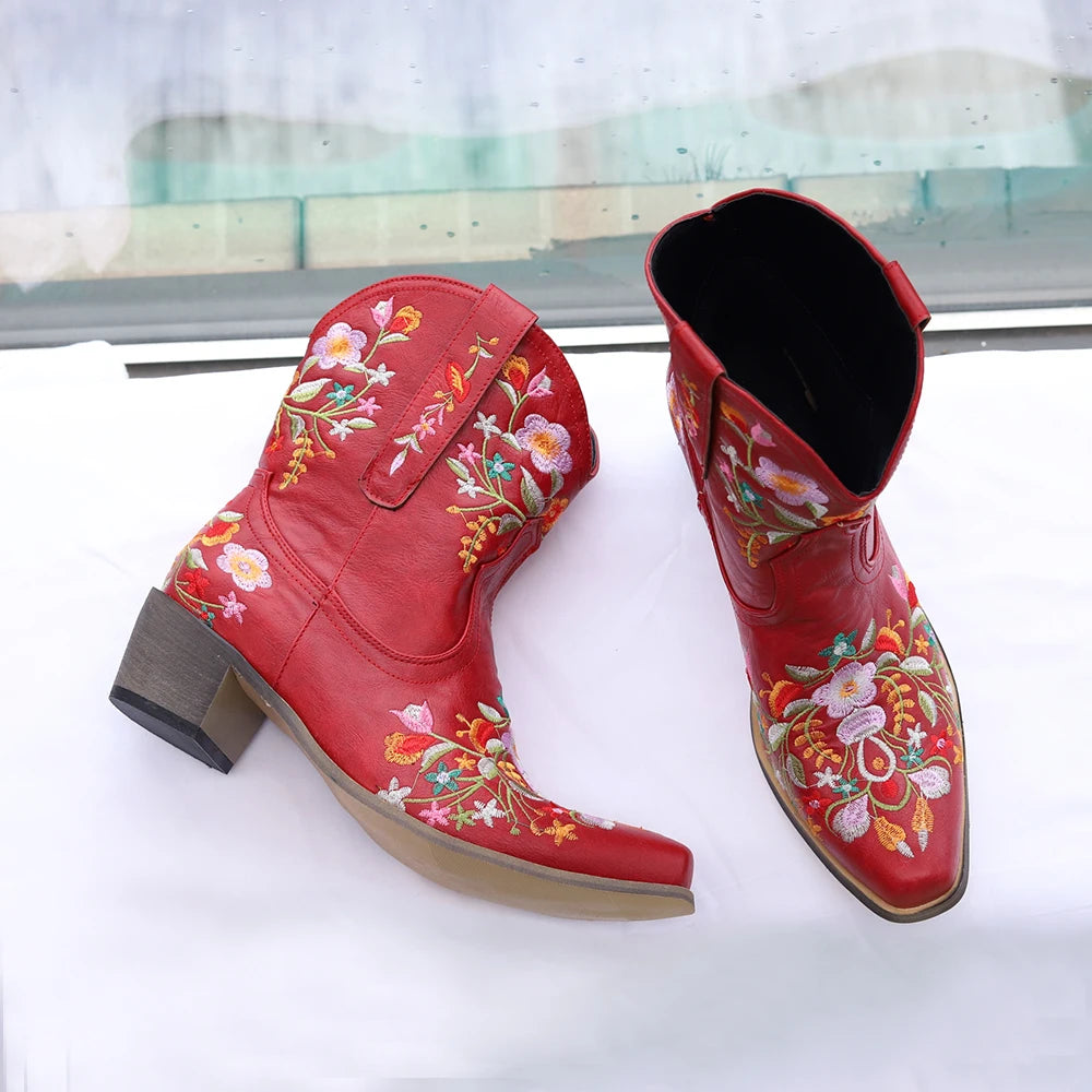 Women Western Ankle Boots Roman Pointed Casual Booties Spring Winter Woman Artificial Leather Short Boot Femal Retro Chaussures
