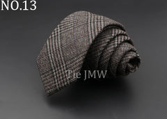 Mens Ties 6cm Classic Cotton Handmade Skinny Grey Plaid Neckties Striped Narrow Collar Slim Cashmere Casual Tie Accessories Gift