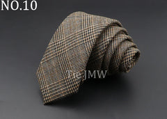 Mens Ties 6cm Classic Cotton Handmade Skinny Grey Plaid Neckties Striped Narrow Collar Slim Cashmere Casual Tie Accessories Gift