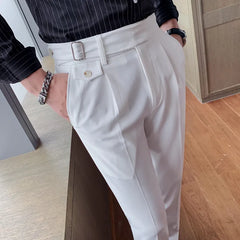 Dress Pants For Men Korean Luxury Clothing Pantalones Hombre Slim Fit Casual High Waist Business Formal Straight Men Trousers 36