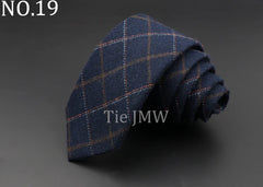 Mens Ties 6cm Classic Cotton Handmade Skinny Grey Plaid Neckties Striped Narrow Collar Slim Cashmere Casual Tie Accessories Gift