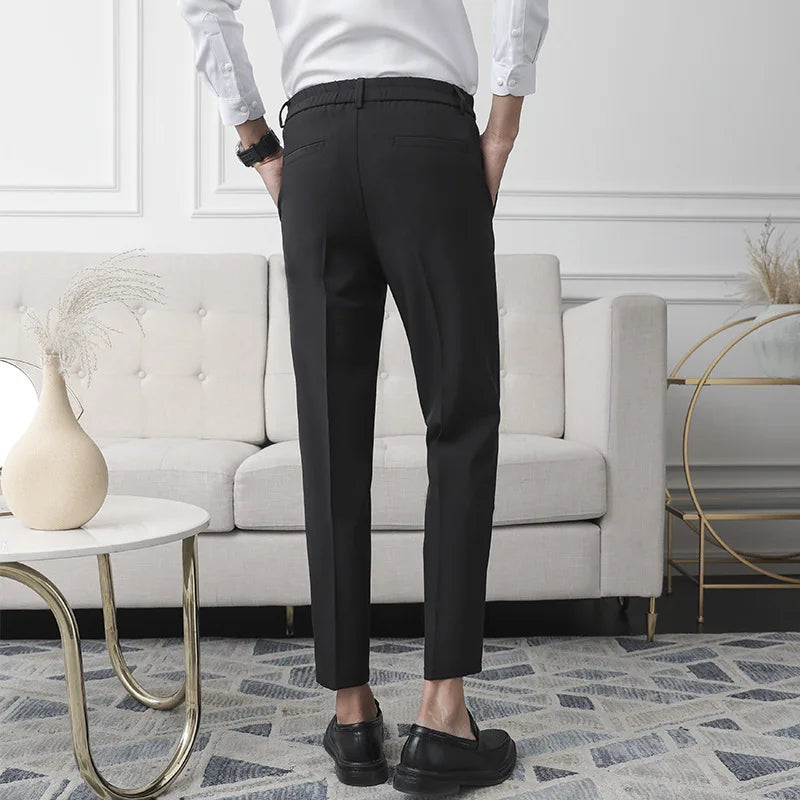 Men Non-iron fabric Dress Pants Slim Straight Black Apricot Dark Gray Casual Suit Pants Male Business Little Feet Suit pants