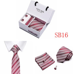 2023 100% Silk Jacquard Necktie White Geometric Tie Hanky Cufflink Set Ties For Men Gravatas Business Wedding Party Wholesale