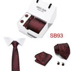 2023 100% Silk Jacquard Necktie White Geometric Tie Hanky Cufflink Set Ties For Men Gravatas Business Wedding Party Wholesale