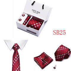 2023 100% Silk Jacquard Necktie White Geometric Tie Hanky Cufflink Set Ties For Men Gravatas Business Wedding Party Wholesale