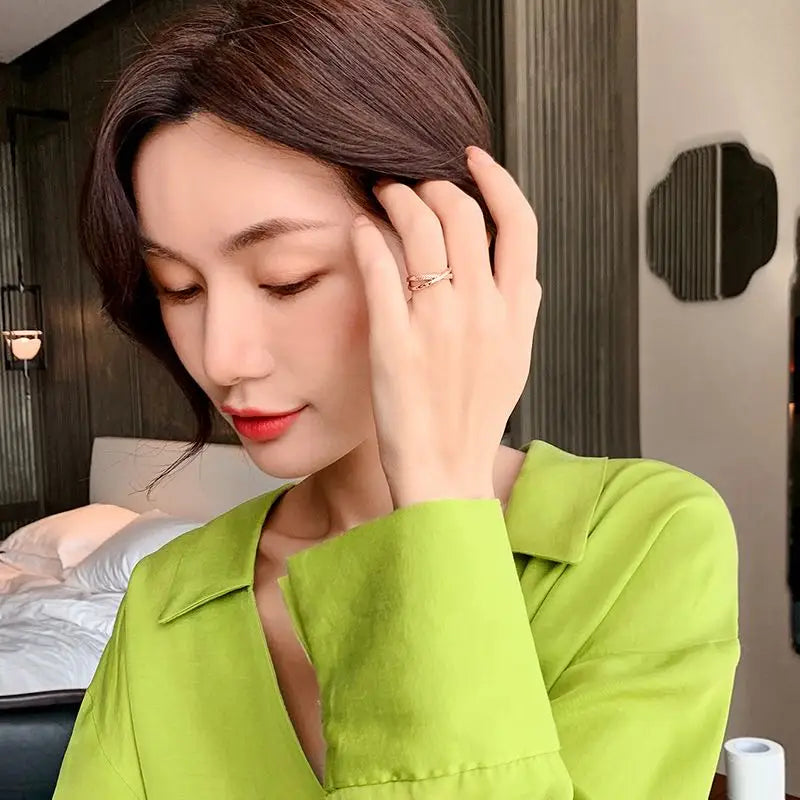 Simple light luxury cross zircon ring fashion design Korean female jewelry sexy rose gold Color adjustable ring For Women‘s Gift