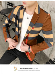 Men's Blazer 2021 Fashion British Style Contrast Plaid Stitching Pattern Striped Slim Casual High-quality Men's Clothing Jacket