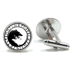 Nordic Vikings Compass Runes Men's Cufflinks High Quality Silver Color Glass Cabochon Shirt Suit Cuff Links Husband Gift