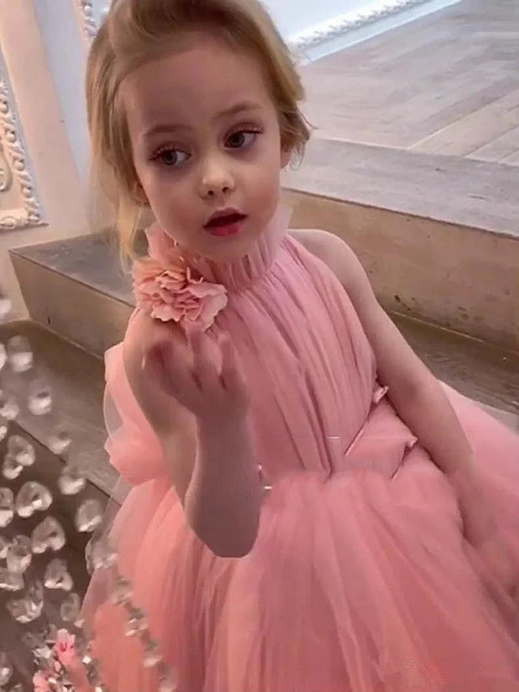 Pink Tulle Lace Fragmented Flower Girl Dress First Wedding Flower Child Birthday Banquet Sacrament Customized Dress