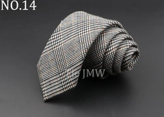 Mens Ties 6cm Classic Cotton Handmade Skinny Grey Plaid Neckties Striped Narrow Collar Slim Cashmere Casual Tie Accessories Gift