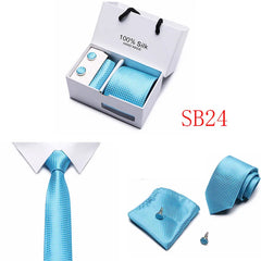 2023 100% Silk Jacquard Necktie White Geometric Tie Hanky Cufflink Set Ties For Men Gravatas Business Wedding Party Wholesale