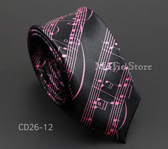 Classic Musical Notes Printed Tie Silky Narrow Neckties Slim Smooth Piano Guitar Necktie Simple Elegant Trendy Unisex Ties Gift