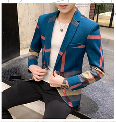 Men's Blazer 2021 Fashion British Style Contrast Plaid Stitching Pattern Striped Slim Casual High-quality Men's Clothing Jacket