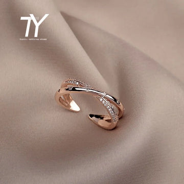 Simple light luxury cross zircon ring fashion design Korean female jewelry sexy rose gold Color adjustable ring For Women‘s Gift