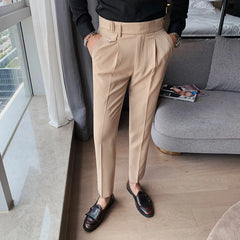 Dress Pants For Men Korean Luxury Clothing Pantalones Hombre Slim Fit Casual High Waist Business Formal Straight Men Trousers 36