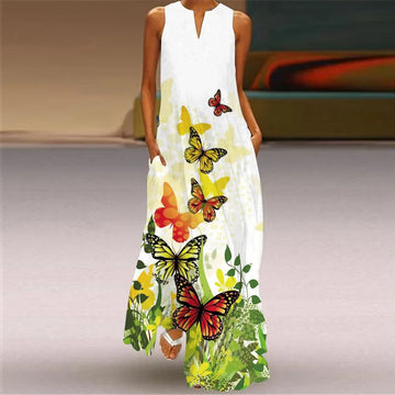 Vintage Print Women Sundress 2023 Summer Fashion V-neck Sleeveless Long Dress Elegant Ladies Maxi Dresses Femme Vestidos