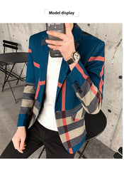 Men's Blazer 2021 Fashion British Style Contrast Plaid Stitching Pattern Striped Slim Casual High-quality Men's Clothing Jacket