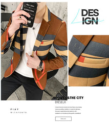 Men's Blazer 2021 Fashion British Style Contrast Plaid Stitching Pattern Striped Slim Casual High-quality Men's Clothing Jacket