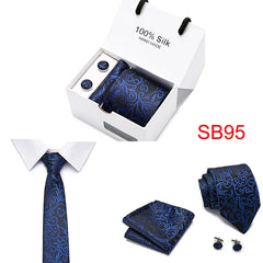 2023 100% Silk Jacquard Necktie White Geometric Tie Hanky Cufflink Set Ties For Men Gravatas Business Wedding Party Wholesale