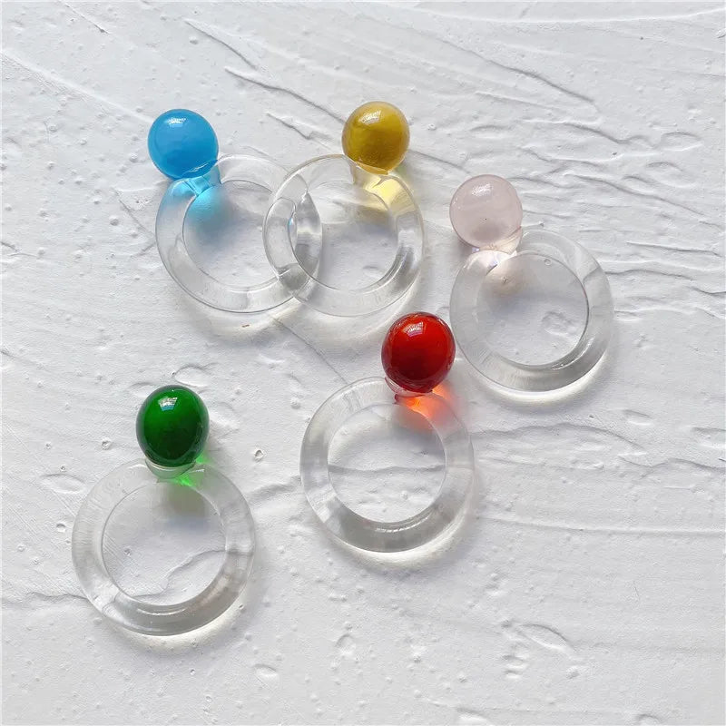 New Fashion Colorful Acrylic Rhinestone Resin Rings For Women Girls Korean Transparent Geometric Square Round Rings Jewelry 2021