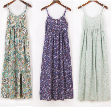 2025 New Summer Style Women Backless Cotton Floral Printed Long Dress Cute Elegant Girls Junior Beach Dress Tank Dress Sundress