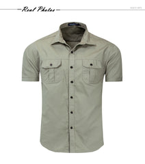 Fredd Marshall New Mens Military Shirt Men Short Sleeve Cargo Shirts 100% Cotton Casual Solid Shirt Male Pocket Work Shirt 55889