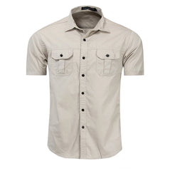 Fredd Marshall New Mens Military Shirt Men Short Sleeve Cargo Shirts 100% Cotton Casual Solid Shirt Male Pocket Work Shirt 55889