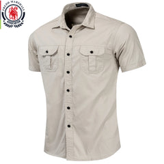 Fredd Marshall New Mens Military Shirt Men Short Sleeve Cargo Shirts 100% Cotton Casual Solid Shirt Male Pocket Work Shirt 55889