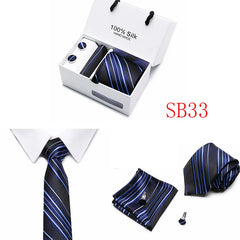 2023 100% Silk Jacquard Necktie White Geometric Tie Hanky Cufflink Set Ties For Men Gravatas Business Wedding Party Wholesale