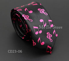 Classic Musical Notes Printed Tie Silky Narrow Neckties Slim Smooth Piano Guitar Necktie Simple Elegant Trendy Unisex Ties Gift