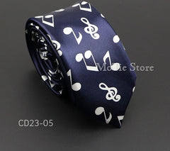 Classic Musical Notes Printed Tie Silky Narrow Neckties Slim Smooth Piano Guitar Necktie Simple Elegant Trendy Unisex Ties Gift