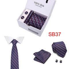 2023 100% Silk Jacquard Necktie White Geometric Tie Hanky Cufflink Set Ties For Men Gravatas Business Wedding Party Wholesale