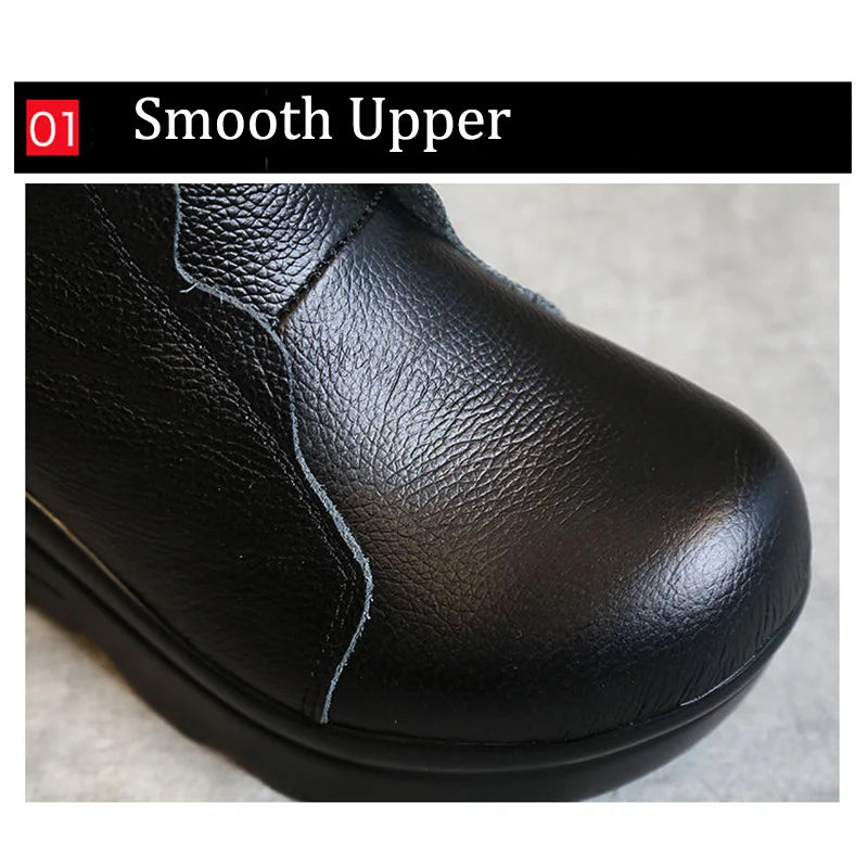Wedge Heel Chic Shoes Ladies Designer Blue Genuine Leather Ankle Boots For Women Low Heels Cowhide Mom Cozy Shoes Women's Boots