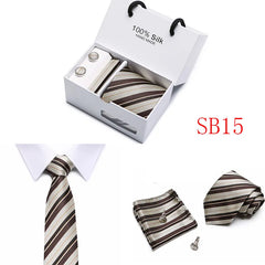 2023 100% Silk Jacquard Necktie White Geometric Tie Hanky Cufflink Set Ties For Men Gravatas Business Wedding Party Wholesale