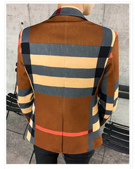 Men's Blazer 2021 Fashion British Style Contrast Plaid Stitching Pattern Striped Slim Casual High-quality Men's Clothing Jacket