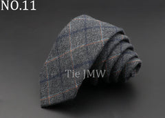 Mens Ties 6cm Classic Cotton Handmade Skinny Grey Plaid Neckties Striped Narrow Collar Slim Cashmere Casual Tie Accessories Gift