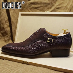 Luxury Men Oxford Shoes Lace up Split Toe Coffee Black Formal Men Dress Shoes Suede Patchwork Crocodile prints Leather Shoes Men