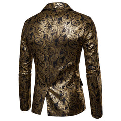 Men's Golden Floral Blazers Business Casual Suit Wedding Dress Gold Blazer Coats Jackets