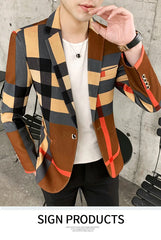 Men's Blazer 2021 Fashion British Style Contrast Plaid Stitching Pattern Striped Slim Casual High-quality Men's Clothing Jacket