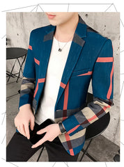 Men's Blazer 2021 Fashion British Style Contrast Plaid Stitching Pattern Striped Slim Casual High-quality Men's Clothing Jacket