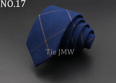 Mens Ties 6cm Classic Cotton Handmade Skinny Grey Plaid Neckties Striped Narrow Collar Slim Cashmere Casual Tie Accessories Gift