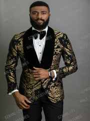 New Elegant 2024 Costume Homme Shawl Lapel Black Jacquard Dinner Party Groom Wear Men Wedding Suits For Men Prom Tuxedo Blazer