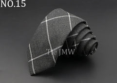 Mens Ties 6cm Classic Cotton Handmade Skinny Grey Plaid Neckties Striped Narrow Collar Slim Cashmere Casual Tie Accessories Gift