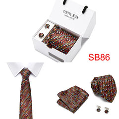 2023 100% Silk Jacquard Necktie White Geometric Tie Hanky Cufflink Set Ties For Men Gravatas Business Wedding Party Wholesale